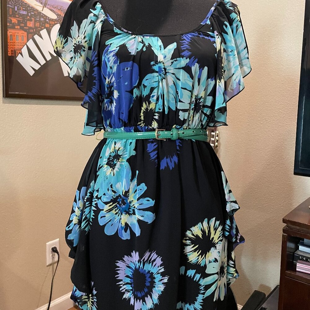 Zbyer Black Floral Flowy Party Dress